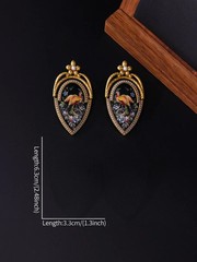 Vintage Victorian Peacock Drop Earrings Gold Pearl Rhinestone Art Women Jewelry