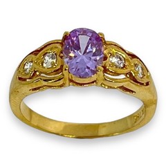 Vintage 1980s Ring Size 8 Lavender CZ Prong Set Gold Plated Band – 14J