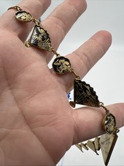 Vintage Amita Damascene Fan Link 3 Piece Set 24k Gold Plated Japan Full Parure