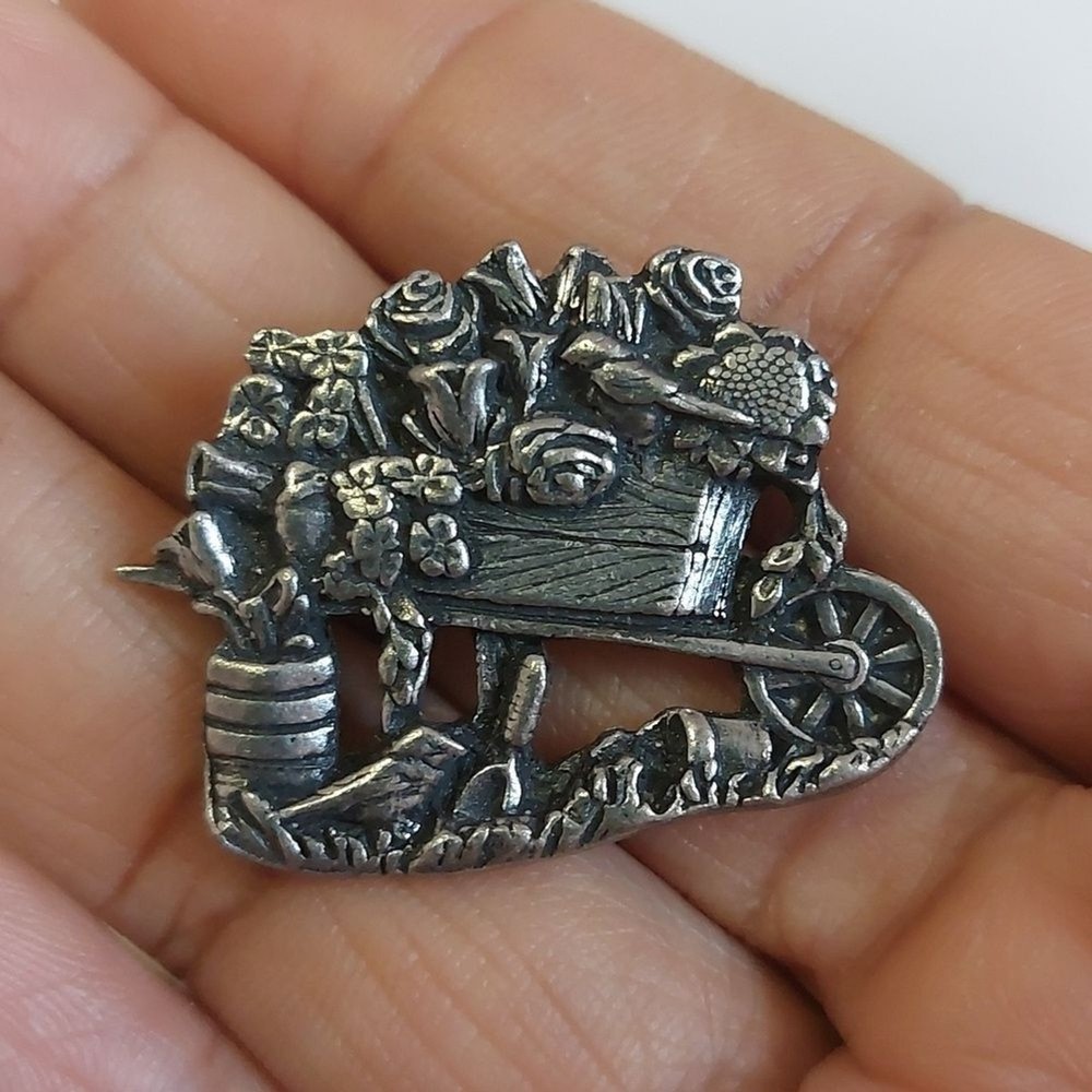 Vintage Birds and Blooms 2001 Limited Edition Flowers Wheelbarrow Brooch Pin