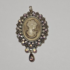 Beautiful Vintage Style Cameo Fashion Pendant Brooch Combo Huge 3.5 In Rhineston