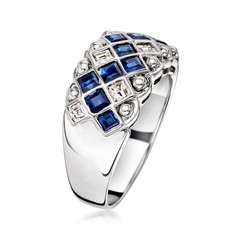Vint Sapphire & Diamond Zigzag Rng in 18k White Gold Size 6.25