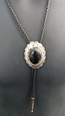 Western Bolo Tie Black Onyx Sterling Silver Cowboy Cowgirl Statement Handmade