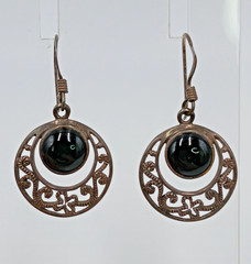 VTG 925 MD Black Onyx Dangle Earrings 1.5in Sterling Silver 4g Filigree Estate