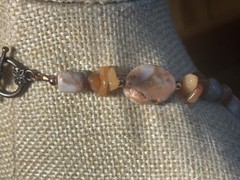 VTG Polished Quartz Agate Stone Gemstone Necklace 20” Toggle Clasp Copper Accent