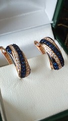 Vintage 1990-s 14 Ct Rolled Gold Sapphire Zircons Earrings- Hallmarked 585 RG