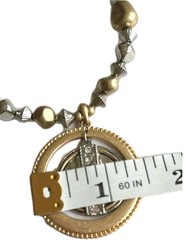 Antique gold tone necklace / Tricolor Disk pendant with clear crystals