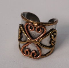 Brutalist Mixed Metal Ring Size 7 — Christian Copper and Brass Scrollwork Cross