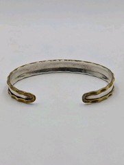Vtg Sterling Silver & Brass Plated Scalloped Edge 2-Tone Cuff 925 Bracelet – 7″