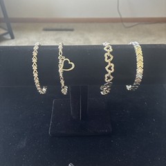 Lot Of 4 Four Vintage Avon Silver Plated Tennis Bracelets Easy Close Hearts CZ