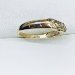 Vintage 14k Yellow Gold Art Deco Gypsy Oval Pave 2 Tone CZ Ring Band Size 7.5