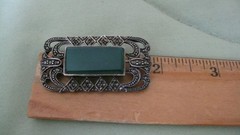 Mid Centure Sterling Silver Green Carnelian Marcasite Brooch