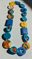 Chunky Vintage Mod Lucite Resin Statement Necklace – Geometric – Teal Blue…