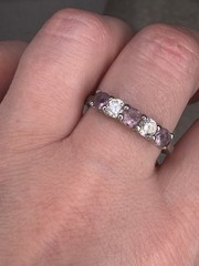 Vtg 925 Silver Round-Cut Amethyst & CZ Ring 5 Stones Size 11 Estate