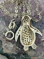 GM Vintage Sterling Silver Sparkling Black and White Penguin Necklace 17.75″