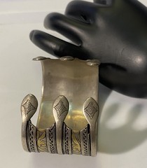 Turkmen Tekke Silver Gilt Wide Cuff Ethnic Tribal Ornate Adjustable Bracelet