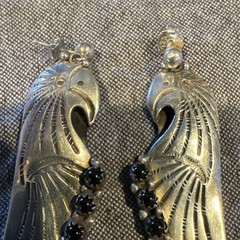 Vintage Silver Bird Dangle Earrings with Onyx Stones, Black Fashion Jewelry