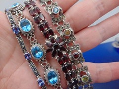 MICHELLE ALBALA 925 Sterling Silver Almandine Garnet Floral Tennis Bracelet