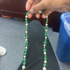 Jade Necklace Green Beads And White Pearls
