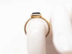 $250 Signed ANNA BECK 14k Yellow Gold Sterling Silver Black Onyx Ring