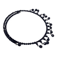Victorian Revival Choker Necklace 16″ Black Glass Wire Dangle MCM VTG Witch Goth