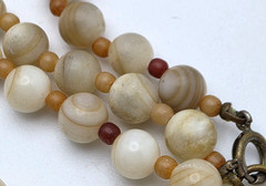 Cream Banded Agate Beaded Necklace 24 In Natural Stone 6.7mm Minimalist