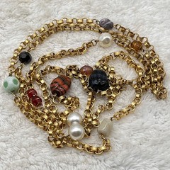 Vintage Rolo Chain Necklace Mixed Stones Two Strand Retro
