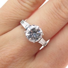 925 Sterling Vintage Round & Tapered Baguette-Cut C Z Engagement Ring Size 6.25