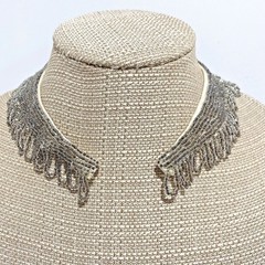 Vintage beaded collar accessory glittering silver tone bead dangles loops chic