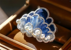 High quality Gradient Color Blue Cloud Brooch Natural Freshwater Pearl Brooch