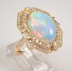 4.00Ct Oval Cut Genuine Fire Opal Halo Engagement Ring 14K Yellow Gold Plated