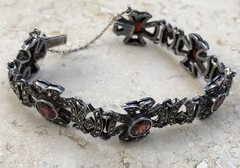 💥❤️✨VINTAGE 925 STERLING SILVER GARNET & MARCASITE MALTESE CROSS BRACELET ✨❤️💥