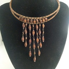 Vintage Bead Double Layer Multi Chain Tension Dangle Choker Necklace