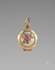 Vintage Gold-Tone Round Locket Pendant Hand Painted Pink Rose Enamel Floral…