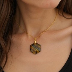 Tiger Eye Hexagon Pendant Necklace: Natural Healing Crystal Gemstone