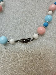 Vtg 22” PINK, White & Sky Blue Glass Bead Necklace