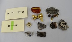 Lot of 10 Vintage Brooches plus 2 Button Covers, Various Styles and Colors