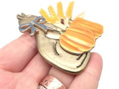 Vintage KC Kenneth Cole Fashion Enamel Cat Pumpkins Autumn Fall Brooch Pin