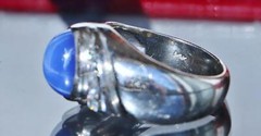 14k white gold sz7.5 ring 3.50ct Lindy star lab-created sapphire diamond 9.7g