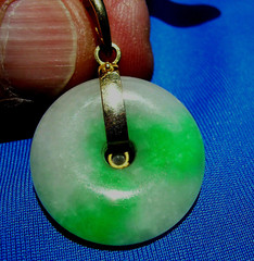 Original EARTH MINED Jadeite JADE DIAMOND Vintage Deco Disc Pendant 18K GOLD