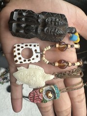 Lots of Vintage Art Glass, Resin, Silver Tone, And Wood Carved Jewelry21pc