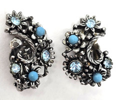 Vintage Lisner Designer Faux Aquamarine Pearl Flower Link Necklace And Earrings