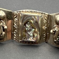 Mexico 925 Sterling Silver Abalone Inlay Panel Link Bracelet w/”Eagle & 3″ Stamp