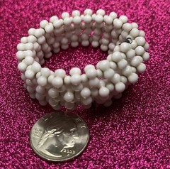 Vintage Miriam Haskell White Milk Glass Wrap Wire Bracelet Singed~ Nice
