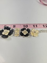 Dana Buchman Enamel Flowers 3 Piece Set Silver Plated Black Cream With Crystals