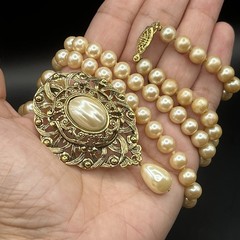 Victorian Style Statement Necklace Faux Pearl Removable Pendant Brooch *See pics