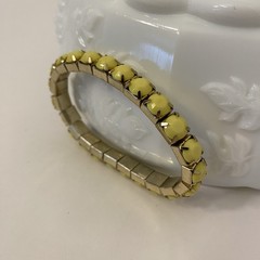 Vintage Yellow Pave Set Plastic Stone Stretch Bracelet Silver Tone Mid Century