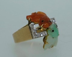 14K Jade Koi Fish and Diamond Ring