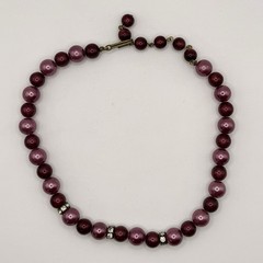 2 Vintage Faux Pearl Necklaces Blue Pink Burgundy Beaded Rhinestone