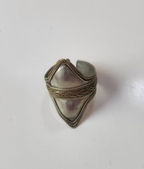 Vintage Tribal Boho Shield Ring Adjustable Ethnic Kuchi Tibetan Mixed Metal